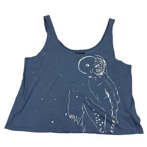 Black Poppy Blue Tank Top Owl Sequin Womens Size M